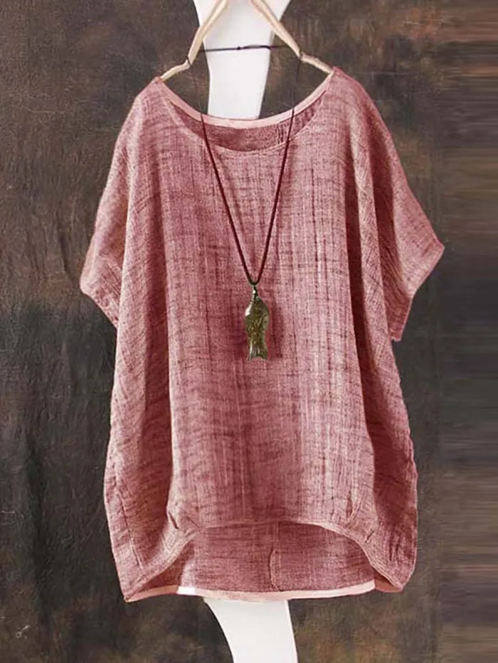 Red Crew Neck Short Sleeve Bamboo Fiber Shirt