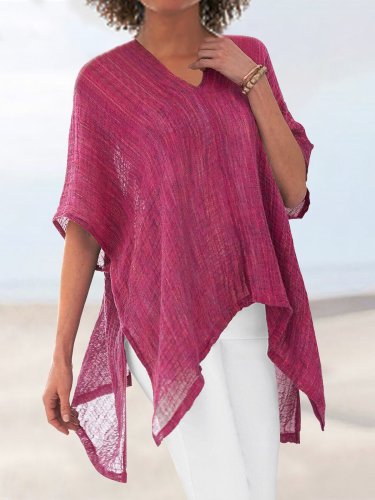 3/4 Sleeve Cotton-Blend Holiday V Neck Shirts & Tops