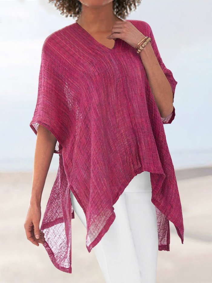 3/4 Sleeve Cotton-Blend Holiday V Neck Shirts & Tops