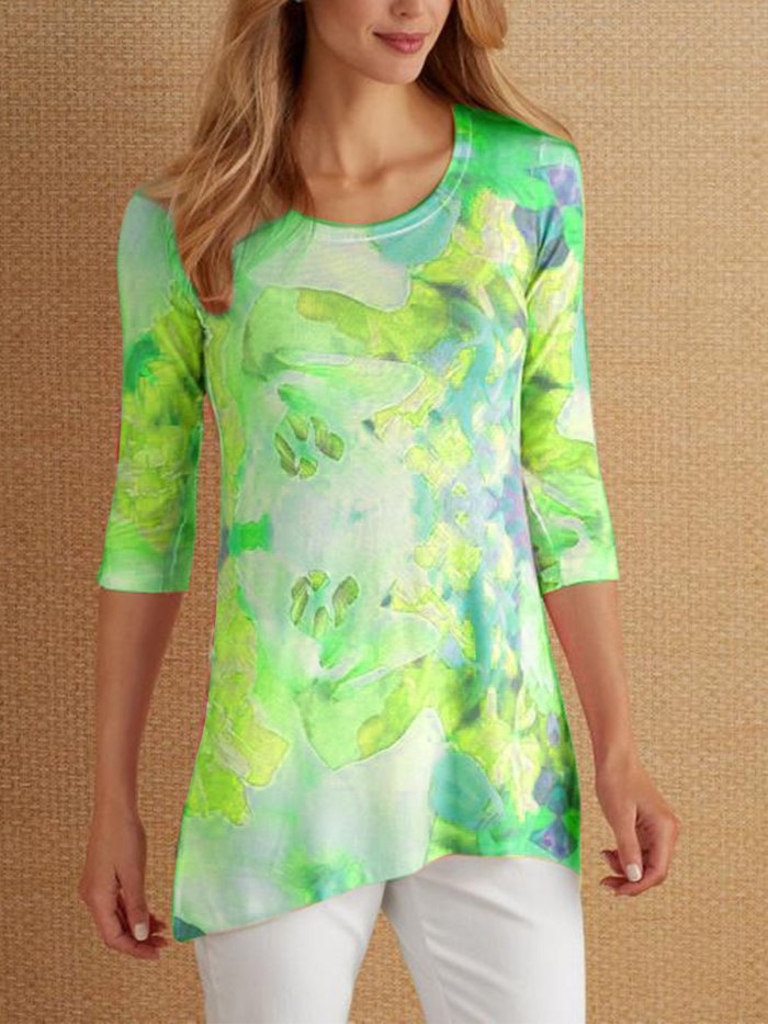 Printed 3/4 Sleeve Casual T-Shirts
