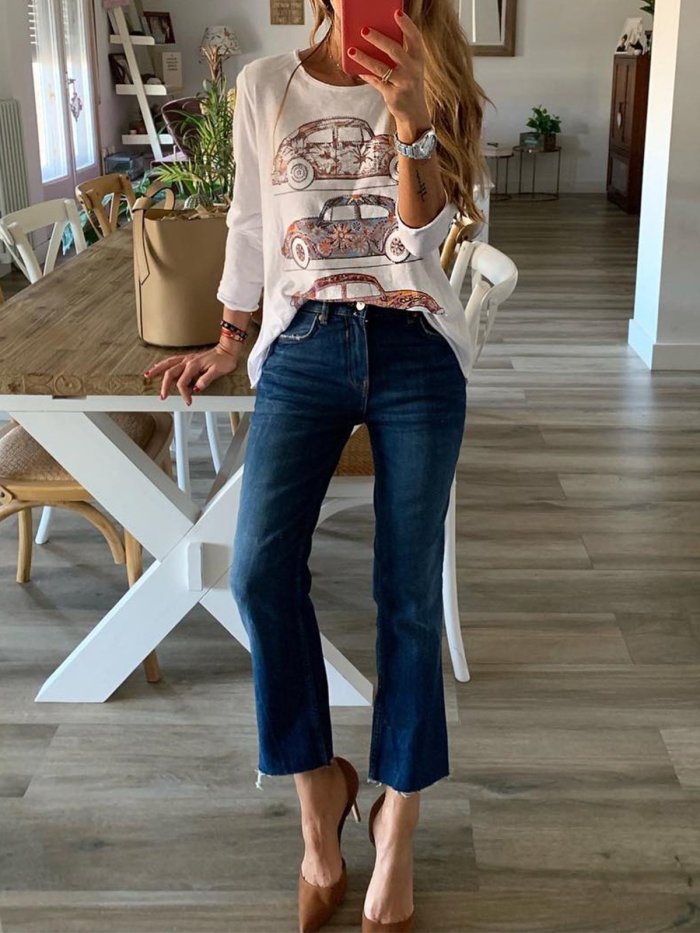 Short Sleeve Round Neck Cotton Casual Tops
