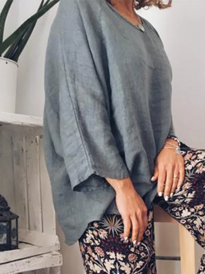 Plus Size Casual O Neck Long Sleeve Tops Tunic