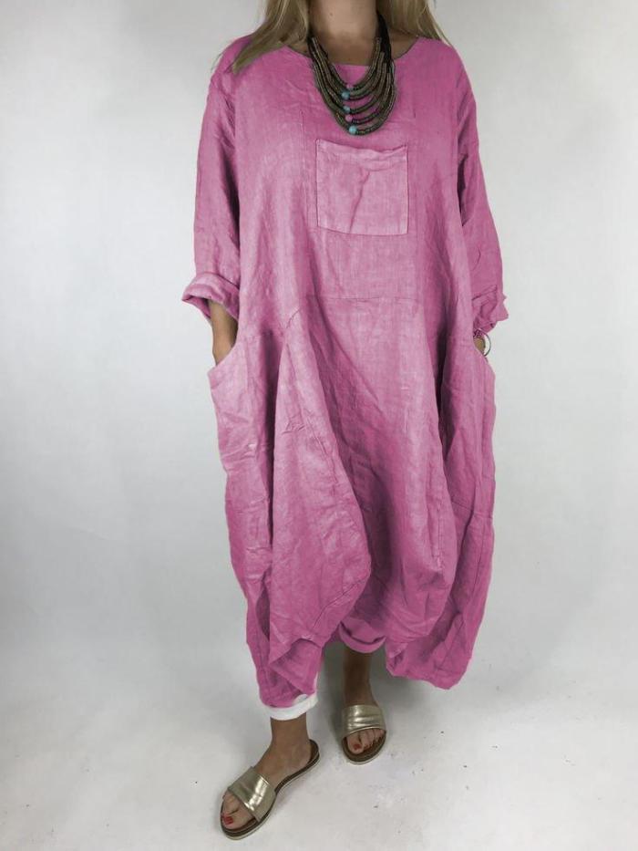 Plus Size Casual Solid Long Sleeve  Pockets Dresses