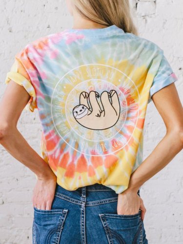 Plus Size Women Short Sleeve Round Neck Tie Dyeing Floral Casual Tops