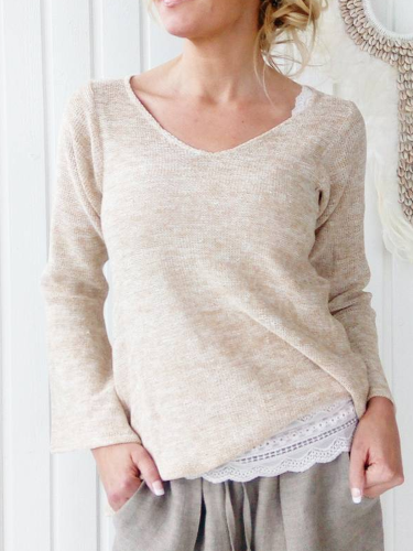 Cotton-Blend Crew Neck Casual Shirts & Tops