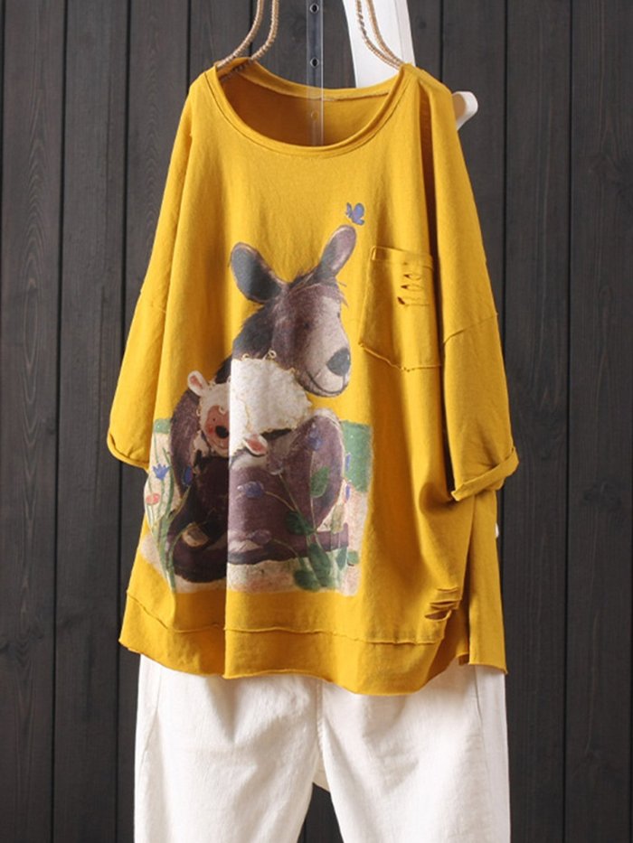 Casual Half Sleeve Round Neck Plus Size Tops