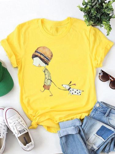 Round Neck Floral Cotton-Blend Shirts & Tops