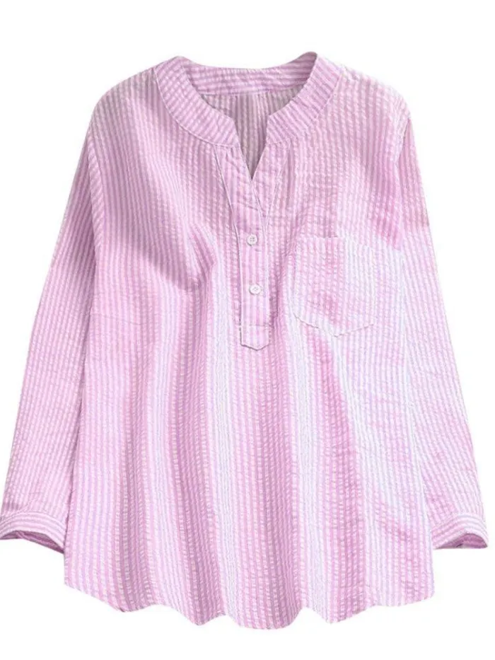 Plus Size Striped Casual Long Sleeve Blouse