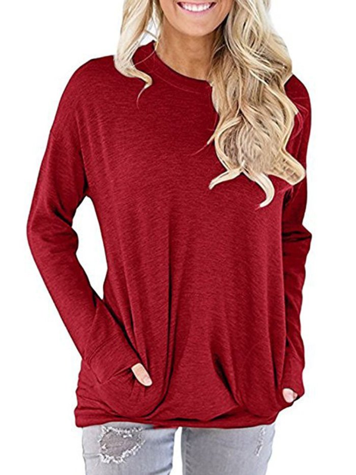 Pockets Crew Neck Casual T-Shirt