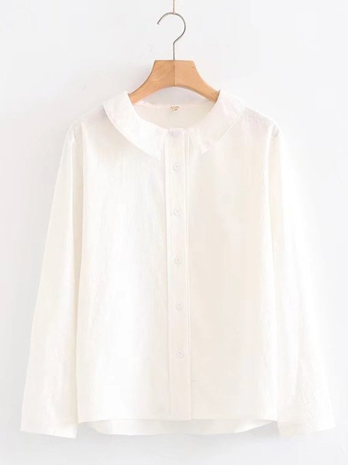 Women Casual Peter Pan Collar Tops Tunic Blouse Shirt