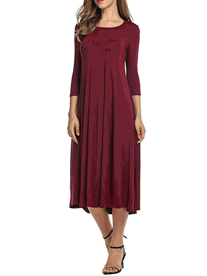 Elegant 3/4 Sleeve Polyester Casual Dresses