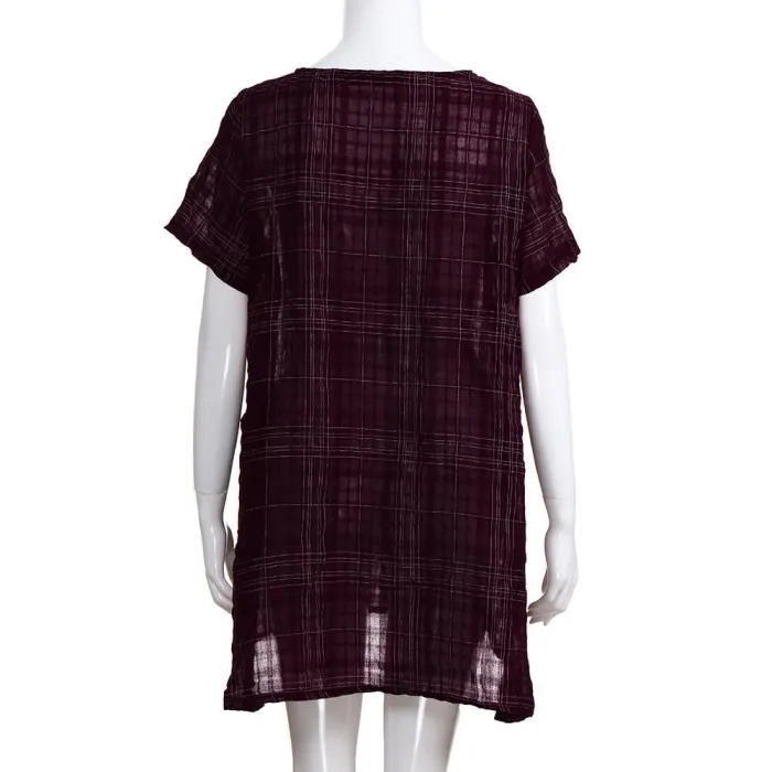 Women Casual Loose Tops Tunic Plaid Blouse Shirt