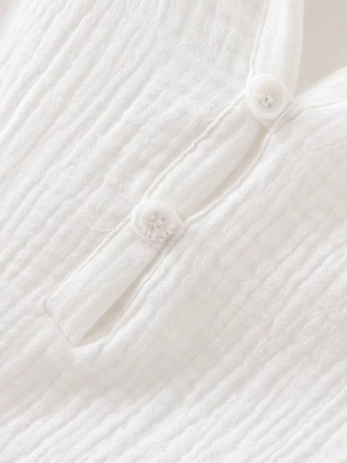 Long Sleeve Cotton V neck Solid Blouse