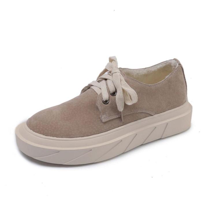 Women Artificial Suede Loafers Casual Comfort Lace Up Shoes