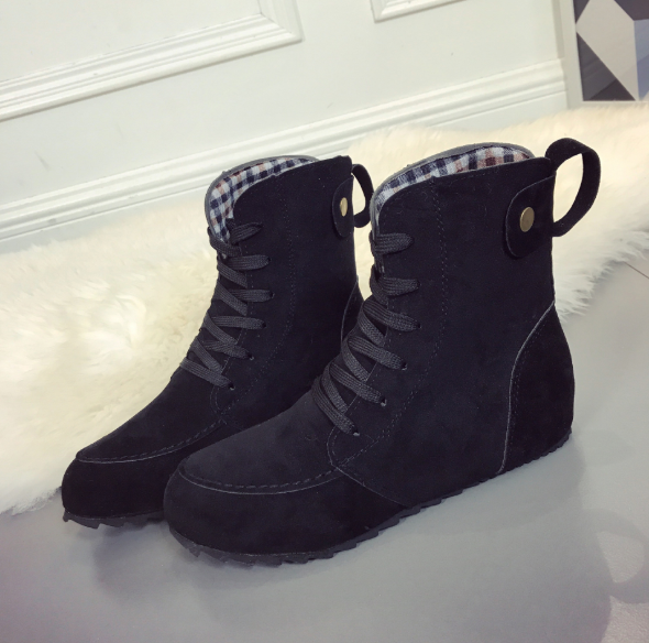 Khaki Anti-slip Suede Flat Heel Lace-up Daily Boots