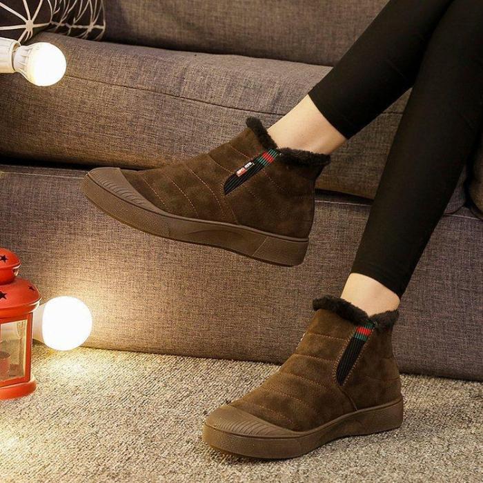 Women Daily Flat Heel Snow Winter Boots Artificial Suede Platform Booties