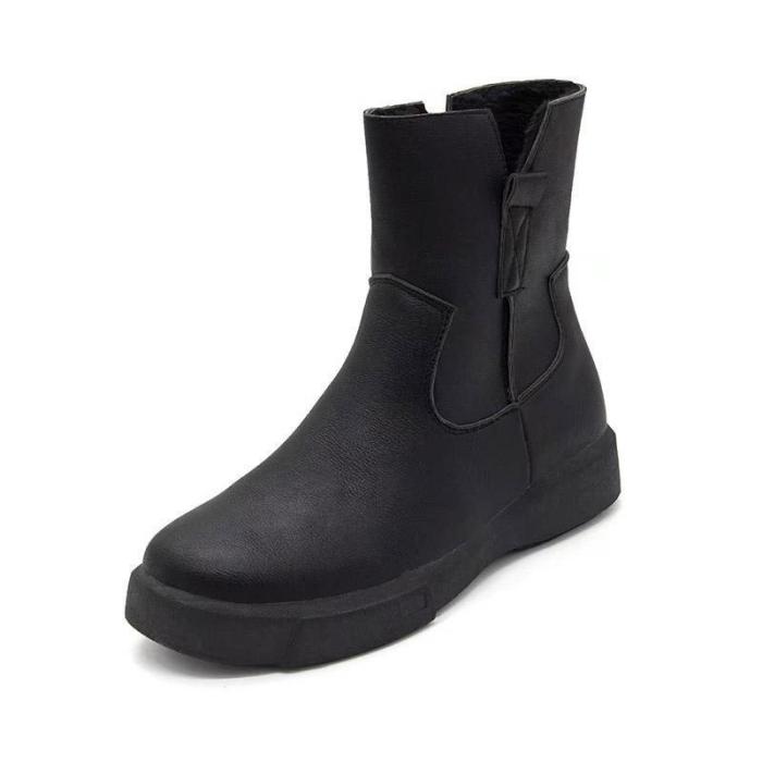 Womens PU Chunky Heel Zipper Martin Boots