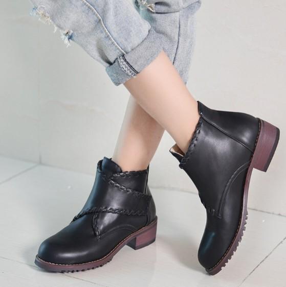 Brown Daily Chunky Heel PU Magic Tape Spring/Fall Boots