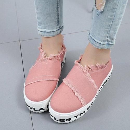 Women Cnavas Platform Loafers Creepers Casual Comfort Slip On Shoes