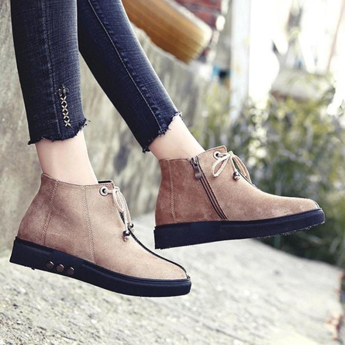 Women Flocking Booties Casual Comfort Zipper Shoes