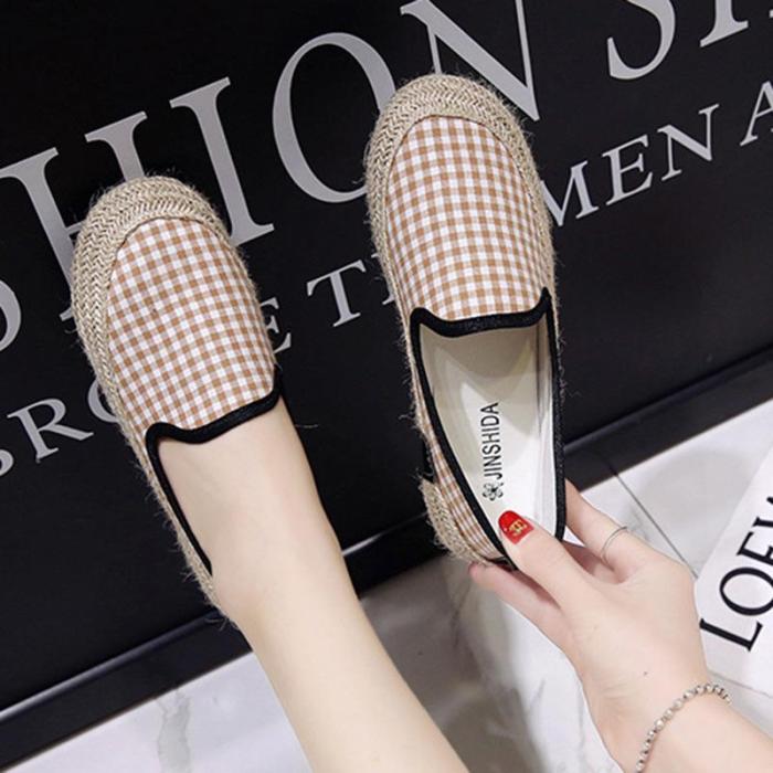 Women Canvas Loafers Casual Slip On Flat Plaid Shoes