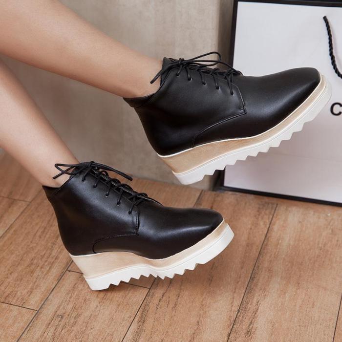 Women Wedge Heel Booties Casual Lace Up Plus Size Shoes