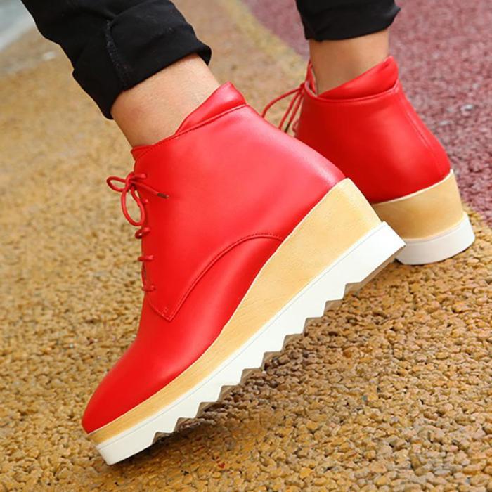 Women Wedge Heel Booties Casual Lace Up Plus Size Shoes