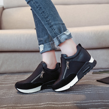 Solid Color Zipper Spring/Fall Athletic Flat Heel Running Hiking Shoes Thick Bottom Platform Shoes