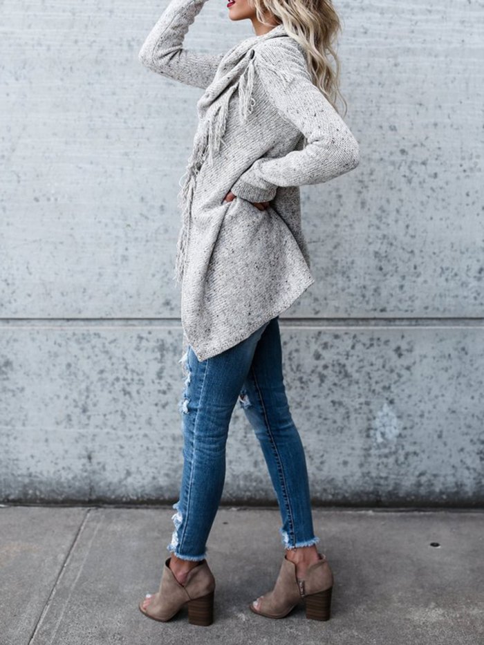 H-line Long Sleeve Plain Knitted Cardigan