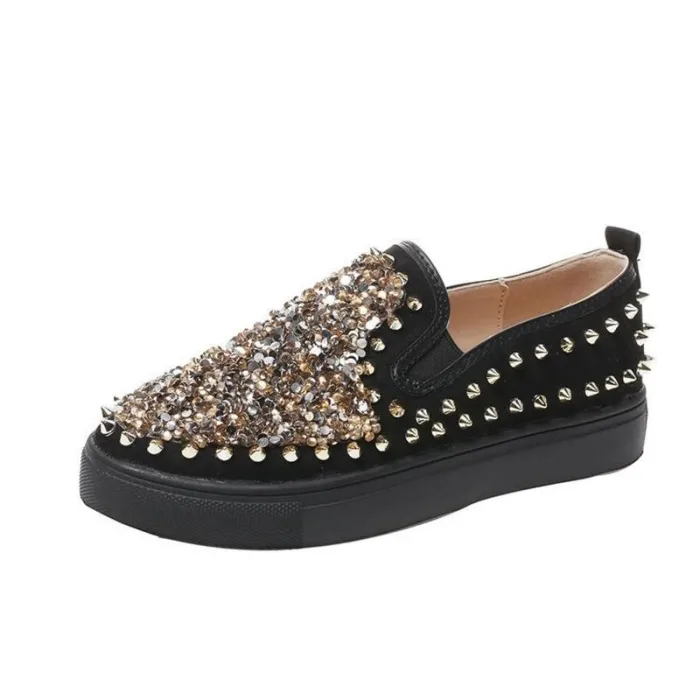 Red PU Spring/Fall Rhinestone Loafers