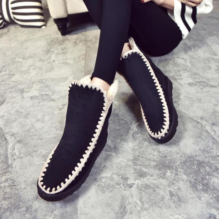 Women Snow Booties Casual Slip On Plus Size Warm Shoes