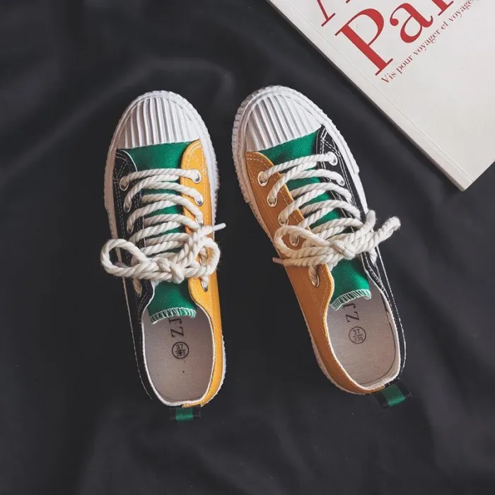 Black-Yellow Color Block Flat Heel Canvas Daily Spring/Fall Flats