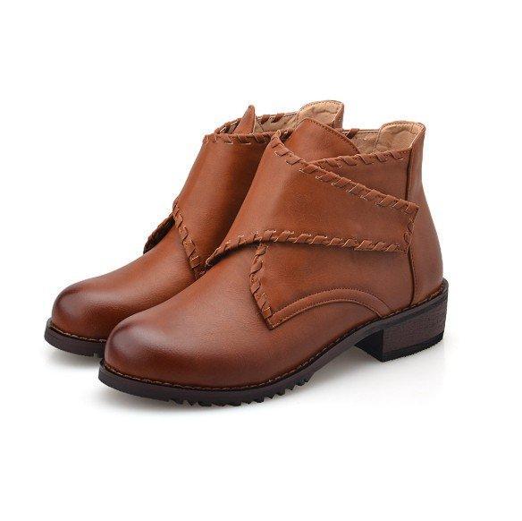 Brown Daily Chunky Heel PU Magic Tape Spring/Fall Boots