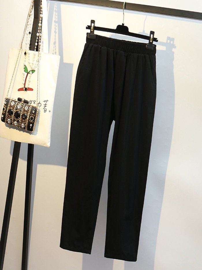 Plus Size Women Cotton And Linen Solid Loose Casual Pants