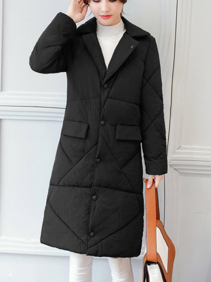 Women Appliqued Solid Stand-Up Neck Long Sleeve Cotton Coats