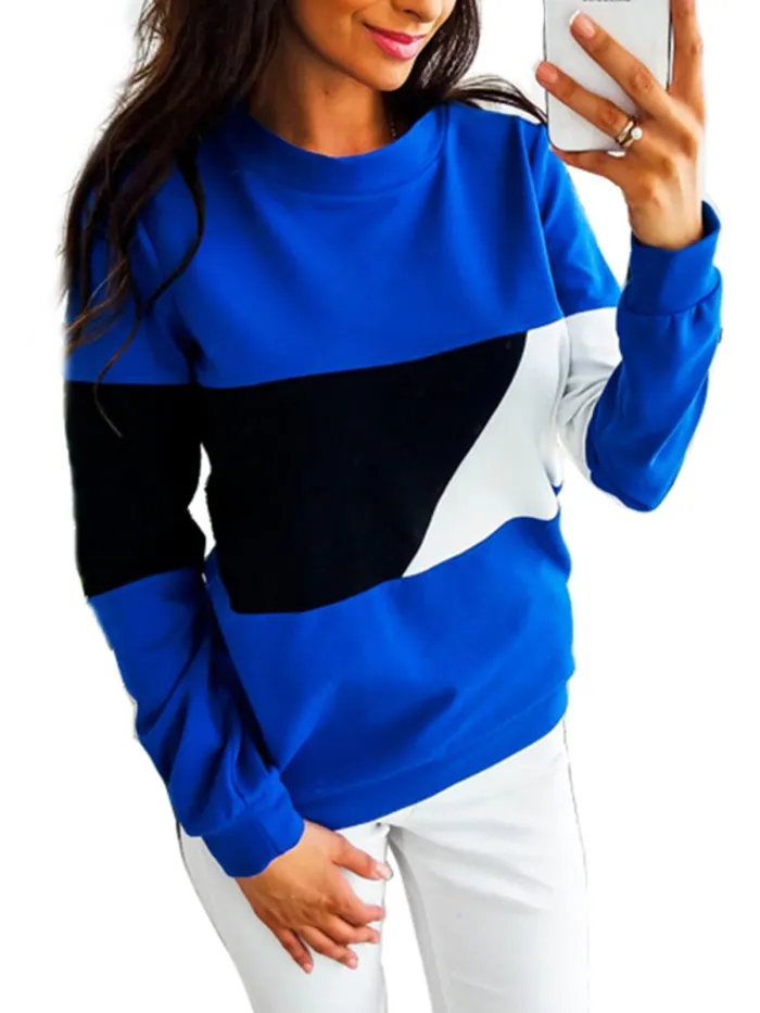Casual Polyester Color-block Solid Sweatshirt
