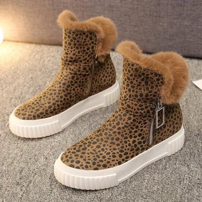 Women Casual Leopard Boots Zipper Shoes