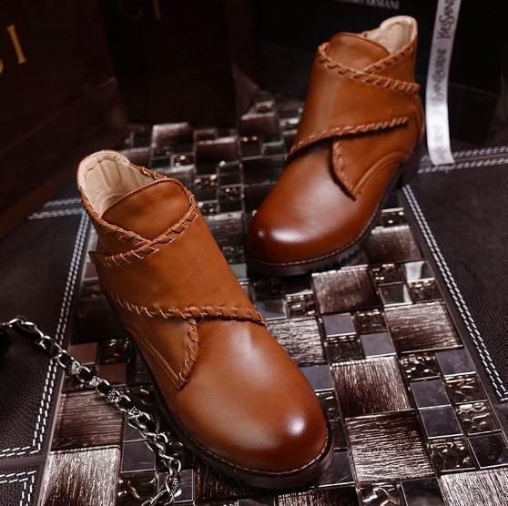 Brown Daily Chunky Heel PU Magic Tape Spring/Fall Boots