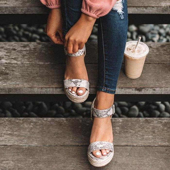 Women Elegant Adjustable Buckle Espadrille Wedges Sandals