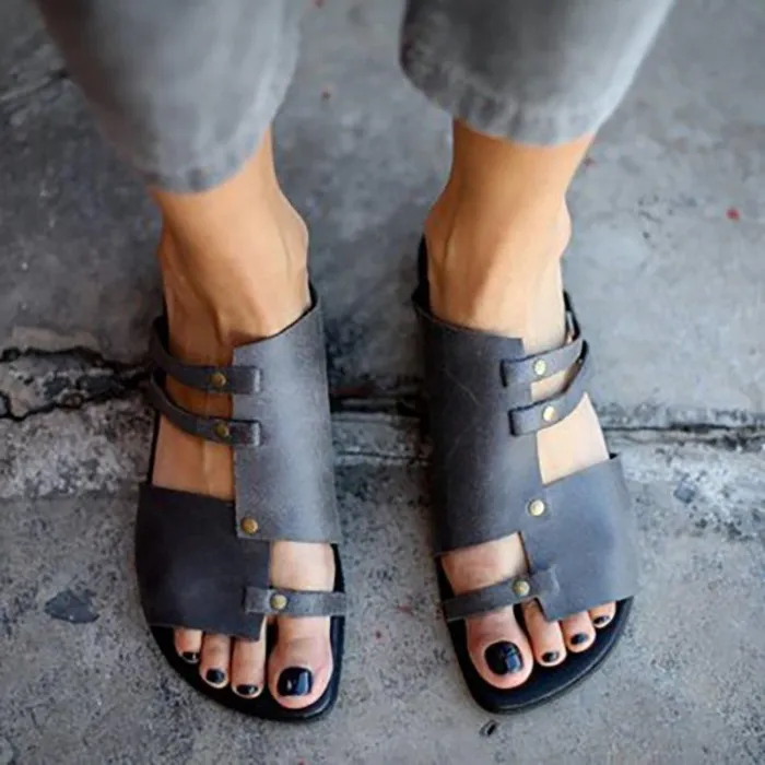 Women PU Sandals Casual Slip On Plus Size Shoes