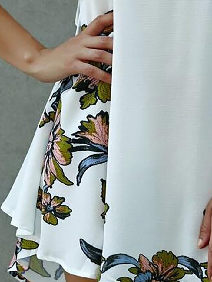 White Crew Neck Sleeveless Boho Dress
