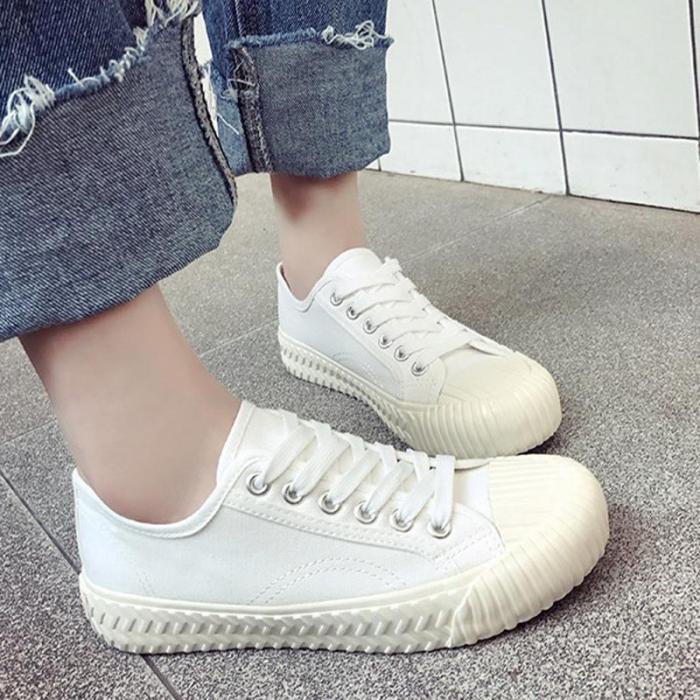 Canvas  Lace-up Flat Heel All Season Sneakers