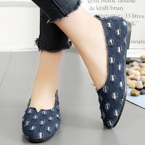 Ripped Denim Casual Slip On Loafers