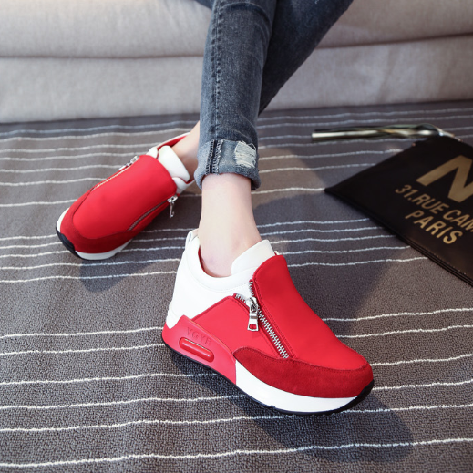 Solid Color Zipper Spring/Fall Athletic Flat Heel Running Hiking Shoes Thick Bottom Platform Shoes
