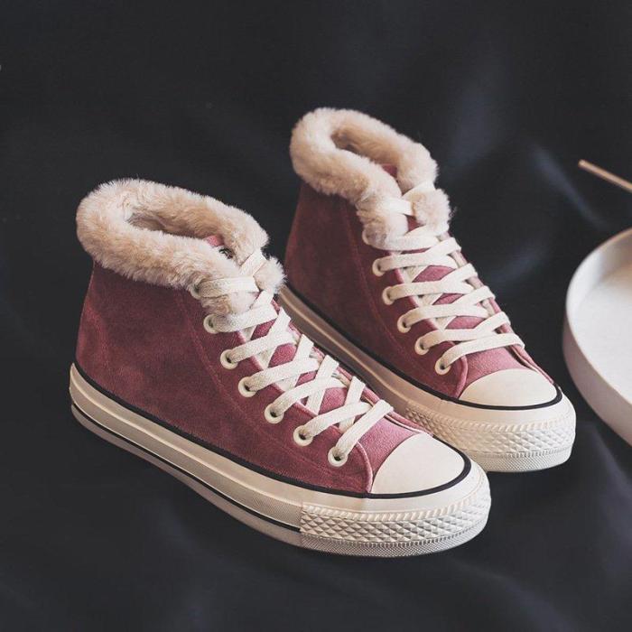 Women Suede Comfy Ankle Lace-Up Snow Boots