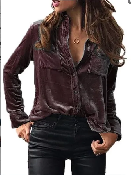 Women Casual Long Sleeve Lapel Blouse