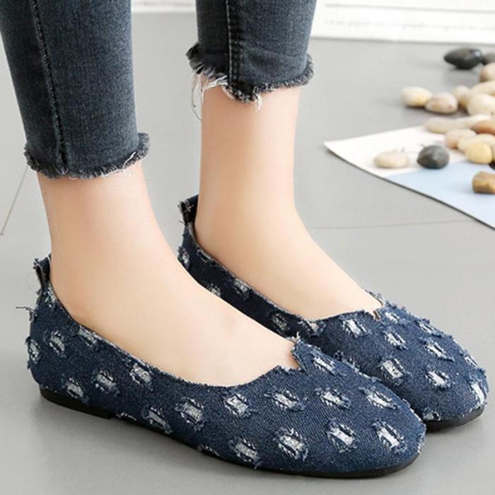 Ripped Denim Casual Slip On Loafers