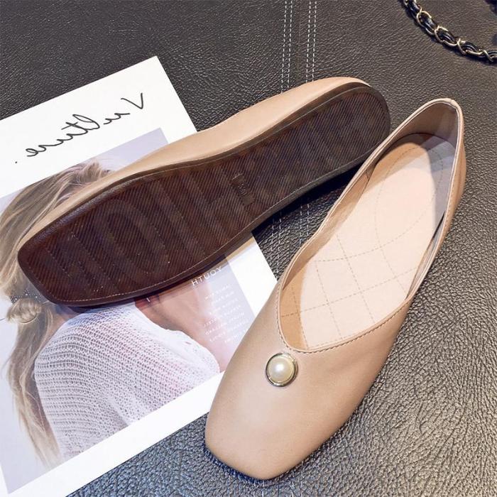 Yellow Flat Heel Imitation Pearl Casual All Season PU Flat