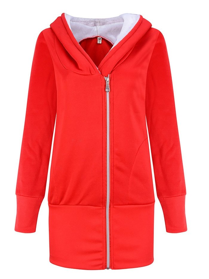 Women Pockets Casual Solid Hoodie Coats Jacket