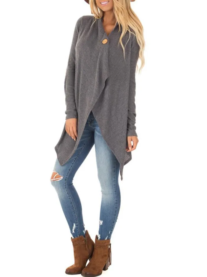 Asymmetric Hem Single Button Patchwork Cardigans